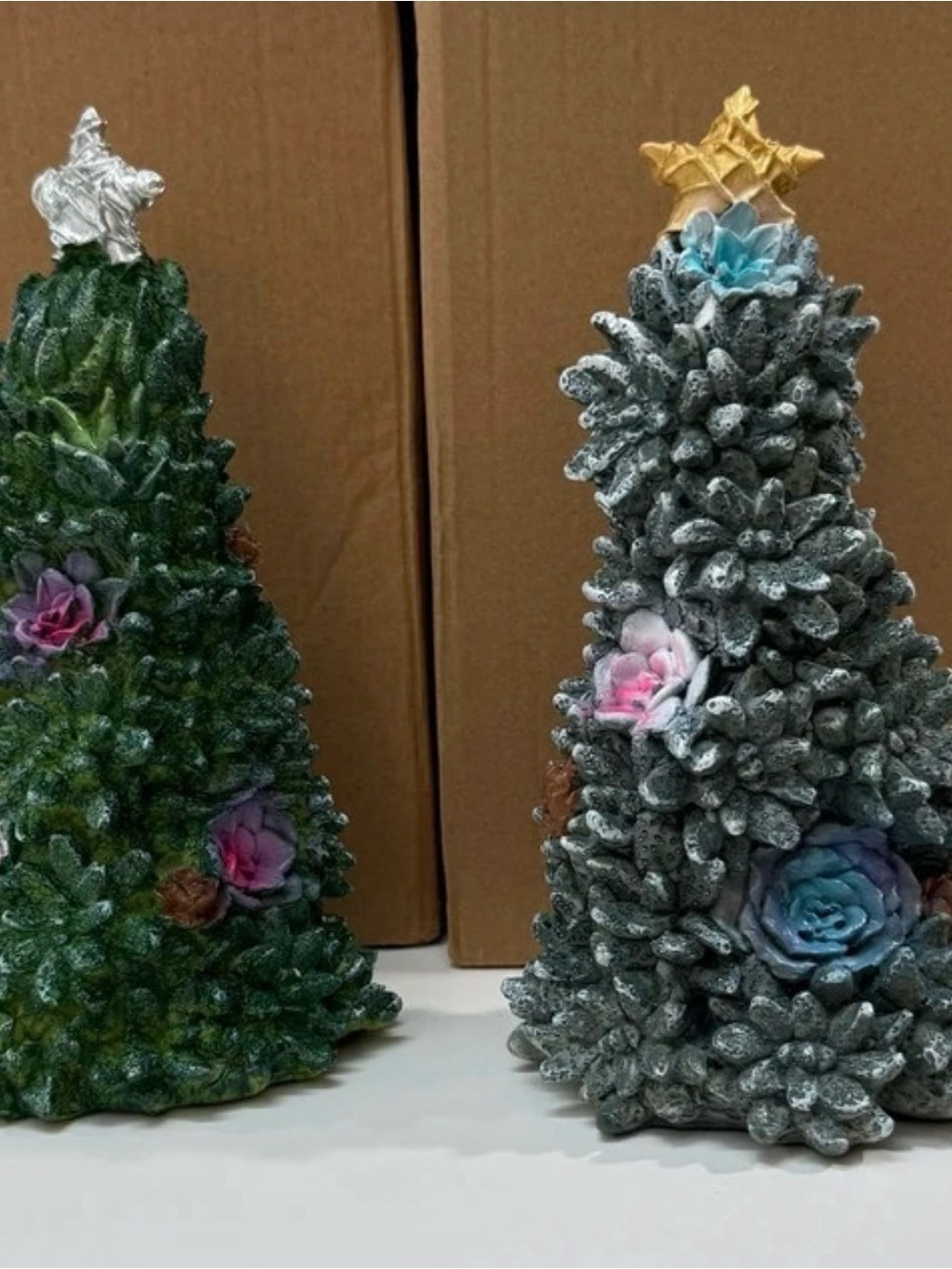 Christmas trees 2 faux resin succulents new in box